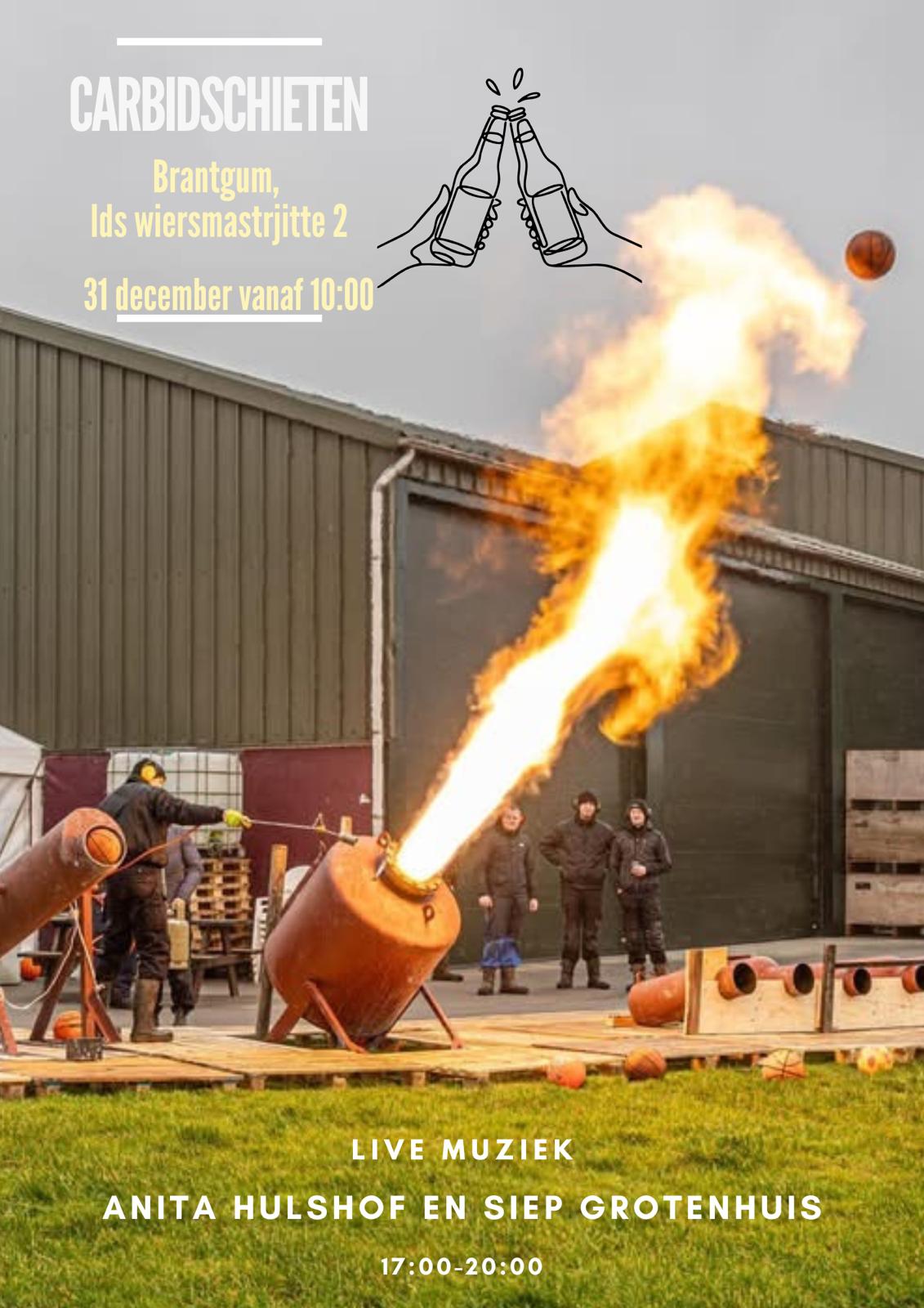 uitnodigings flyer carbidschieten oudjaarsdag met muziek